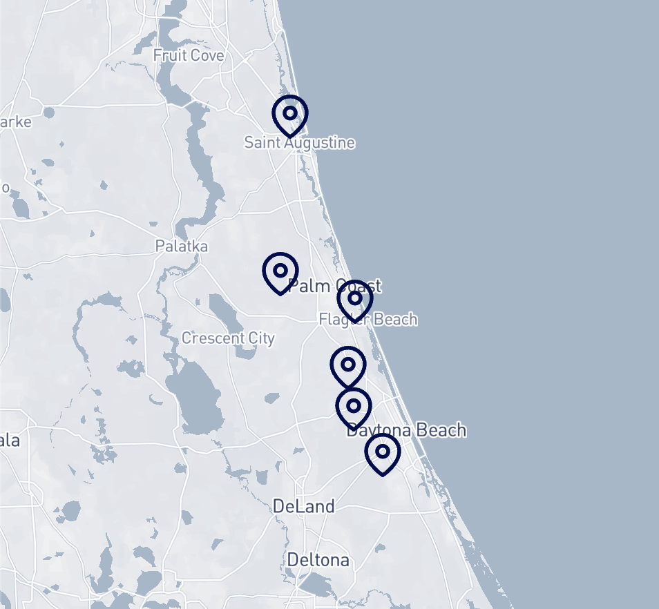Map of the Volusia and Flagler County areas served by Ross & Andreassi